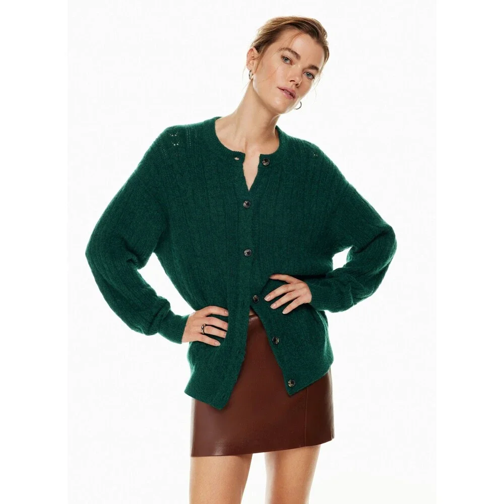 WILFRED ARITZIA Era Size Small Green Cardigan Sweater Quiet Luxury Preppy Staple